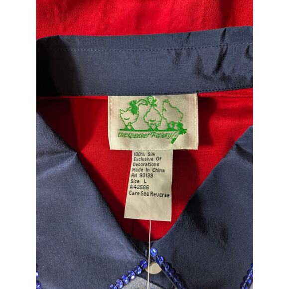 Quacker Factory Womens L Blouse Silk Landscape Nautical Long Sleeve Button Up - Picture 11 of 14